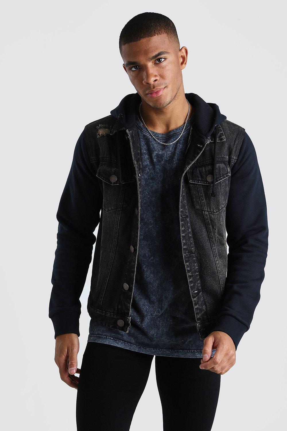 Jean jacket with hot sale hood men